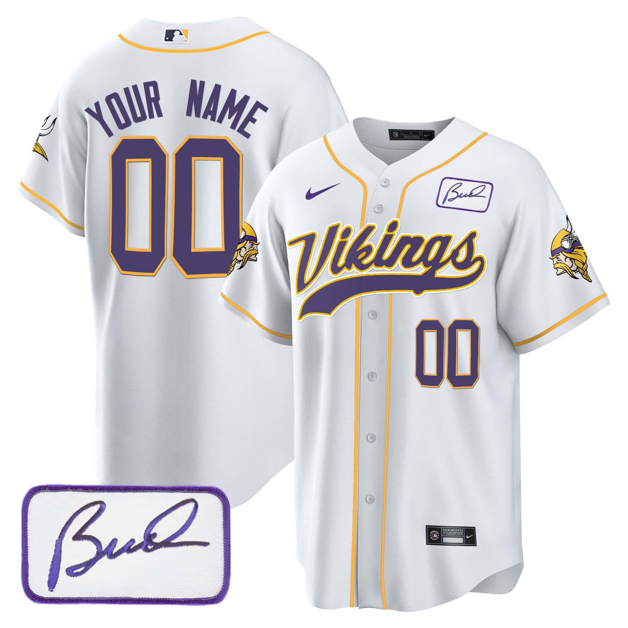Men Minnesota Vikings White 2024 Nike Bud Grant Patch Baseball Custom NFL Jersey